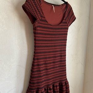 Free People Cozy Day Flounce Rust and Black Patterned Mini Dress Sz. XS